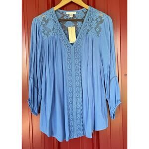JohnPaulRichard Blue Embellished 3/4 Sleeve Tunic